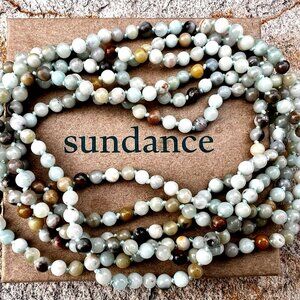 Sundance $198 NEW 70" AMAZONITE Wrap Knotted Silk Long Faceted Beaded Necklace